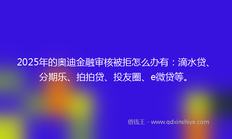 2025年的奥迪金融审核被拒怎么办有：滴水贷、分期乐、拍拍贷、投友圈、e微贷等。