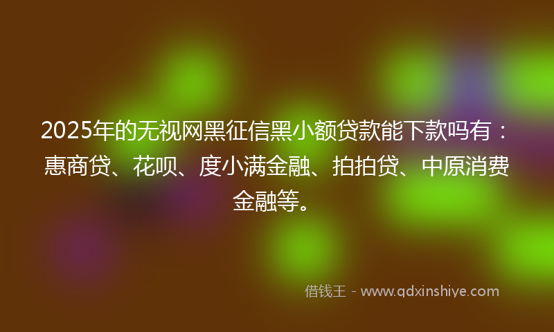 2025年的无视网黑征信黑小额贷款能下款吗有：惠商贷、花呗、度小满金融、拍拍贷、中原消费金融等。
