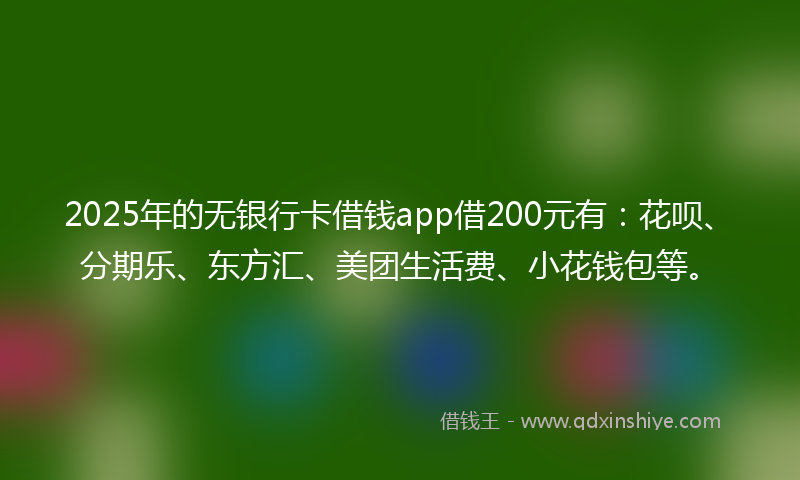 2025年的无银行卡借钱app借200元有：花呗、分期乐、东方汇、美团生活费、小花钱包等。