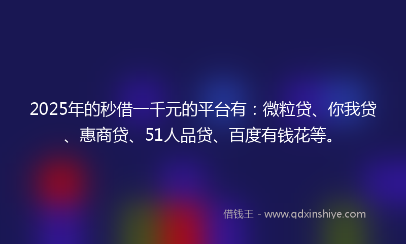 2025年的秒借一千元的平台有：微粒贷、你我贷、惠商贷、51人品贷、百度有钱花等。