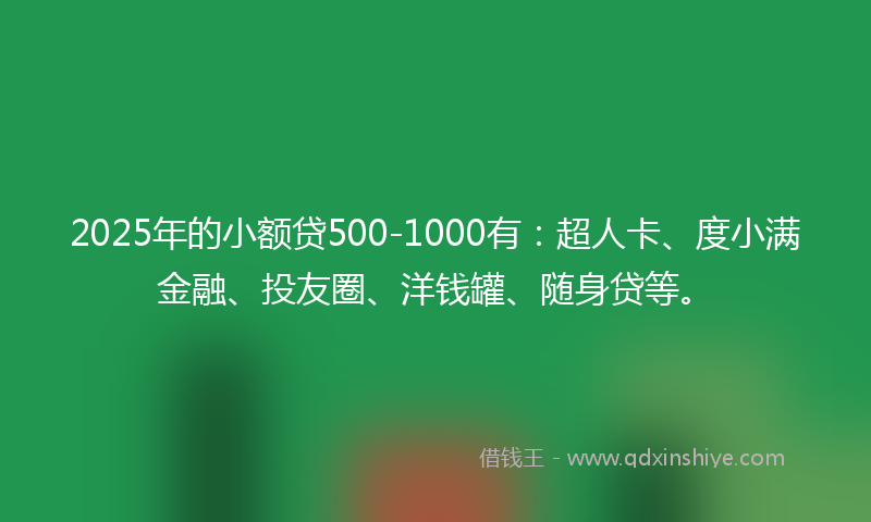 2025年的小额贷500-1000有：超人卡、度小满金融、投友圈、洋钱罐、随身贷等。
