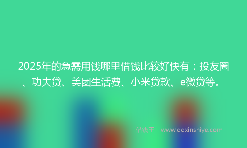 2025年的急需用钱哪里借钱比较好快有：投友圈、功夫贷、美团生活费、小米贷款、e微贷等。