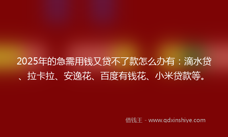 2025年的急需用钱又贷不了款怎么办有：滴水贷、拉卡拉、安逸花、百度有钱花、小米贷款等。