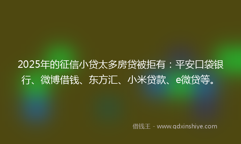 2025年的征信小贷太多房贷被拒有：平安口袋银行、微博借钱、东方汇、小米贷款、e微贷等。