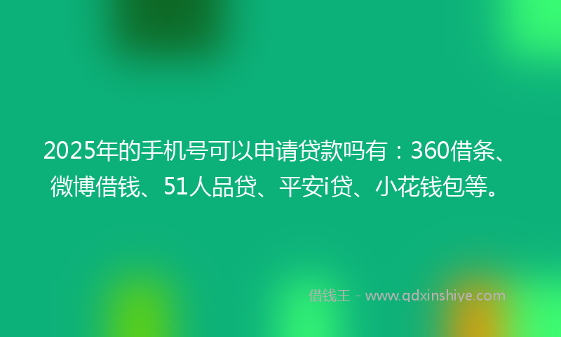 2025年的手机号可以申请贷款吗有：360借条、微博借钱、51人品贷、平安i贷、小花钱包等。