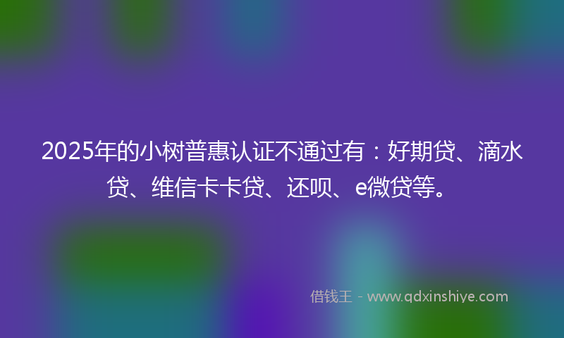 2025年的小树普惠认证不通过有：好期贷、滴水贷、维信卡卡贷、还呗、e微贷等。