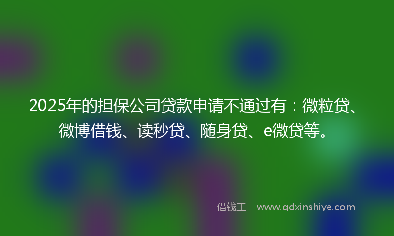 2025年的担保公司贷款申请不通过有：微粒贷、微博借钱、读秒贷、随身贷、e微贷等。