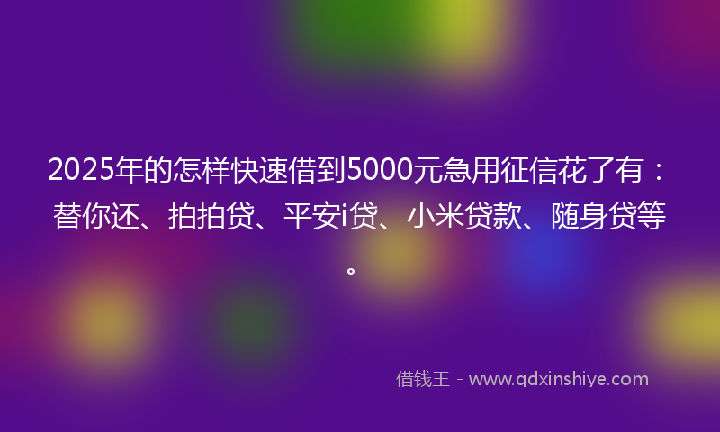 2025年的怎样快速借到5000元急用征信花了有：替你还、拍拍贷、平安i贷、小米贷款、随身贷等。