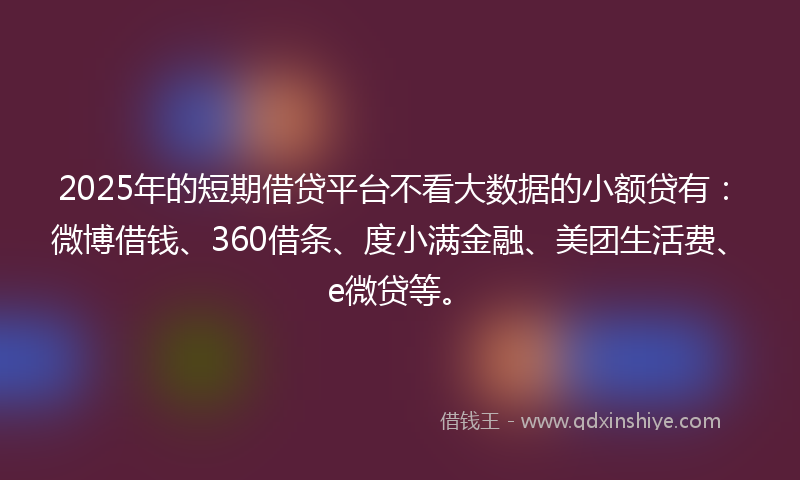 2025年的短期借贷平台不看大数据的小额贷有：微博借钱、360借条、度小满金融、美团生活费、e微贷等。