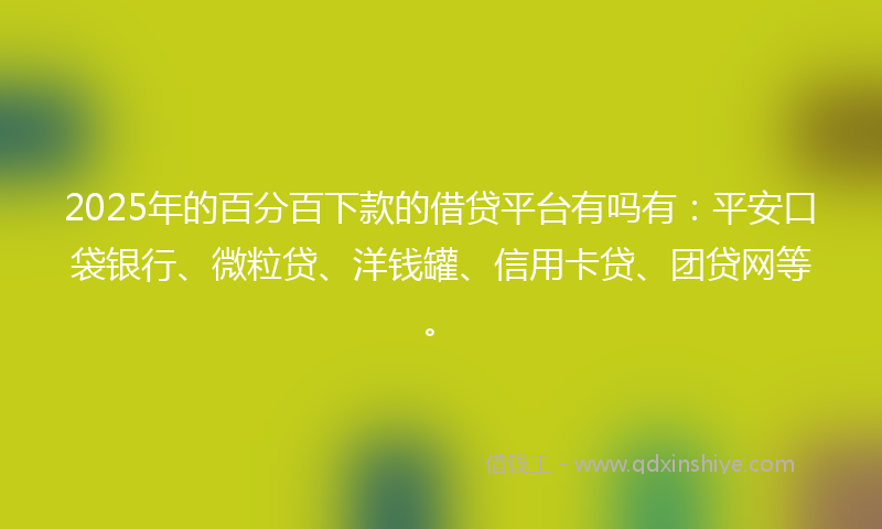 2025年的百分百下款的借贷平台有吗有：平安口袋银行、微粒贷、洋钱罐、信用卡贷、团贷网等。