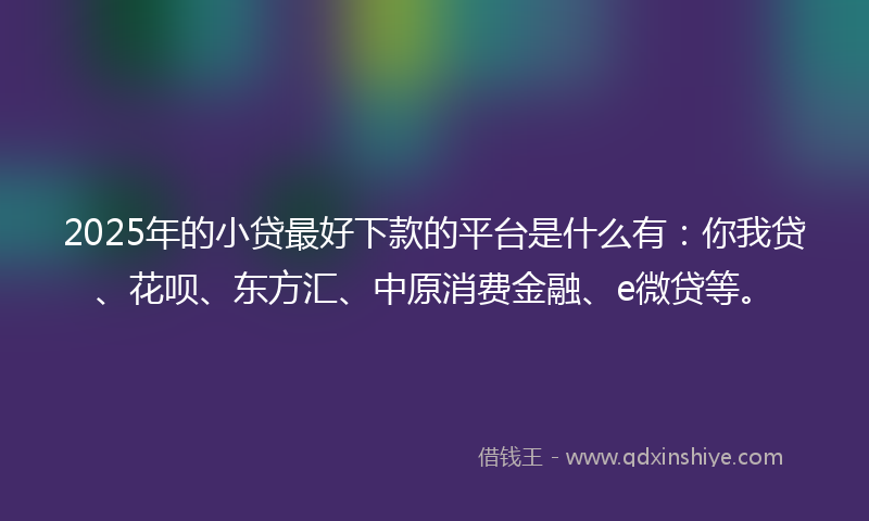 2025年的小贷最好下款的平台是什么有：你我贷、花呗、东方汇、中原消费金融、e微贷等。