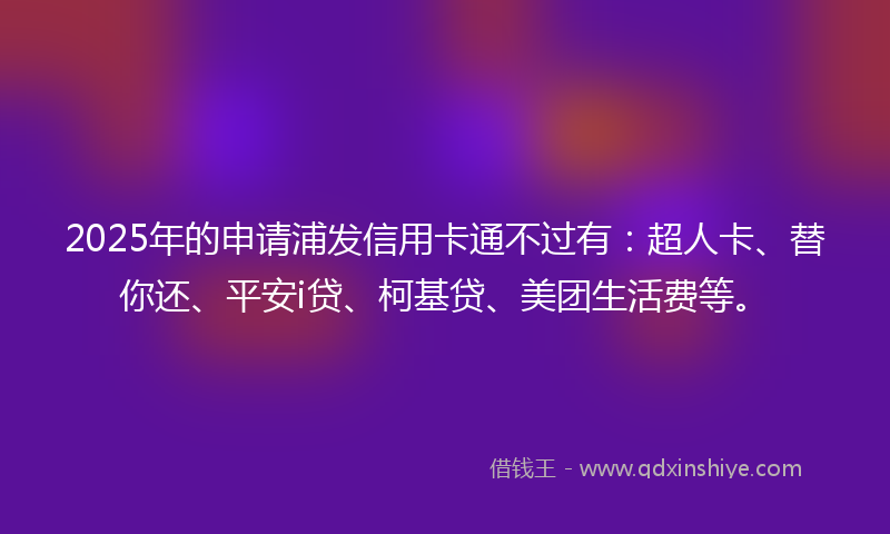 2025年的申请浦发信用卡通不过有：超人卡、替你还、平安i贷、柯基贷、美团生活费等。