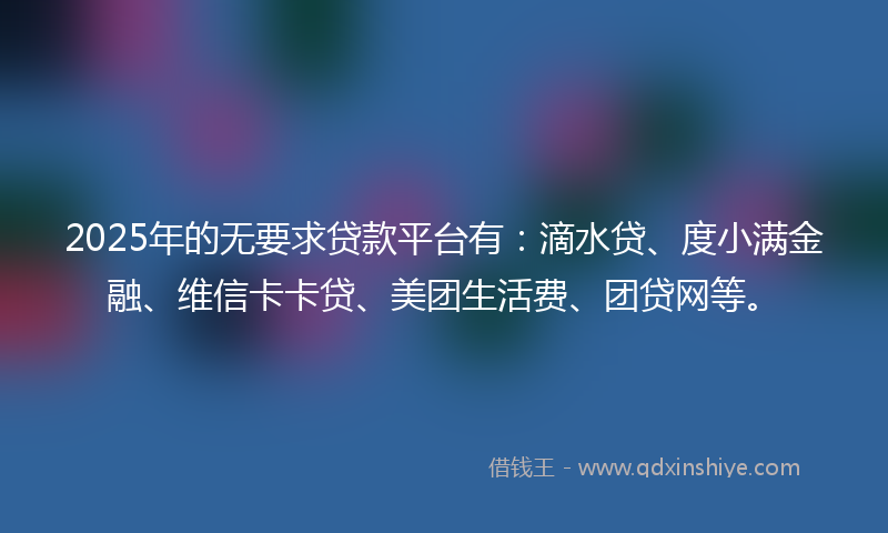 2025年的无要求贷款平台有：滴水贷、度小满金融、维信卡卡贷、美团生活费、团贷网等。