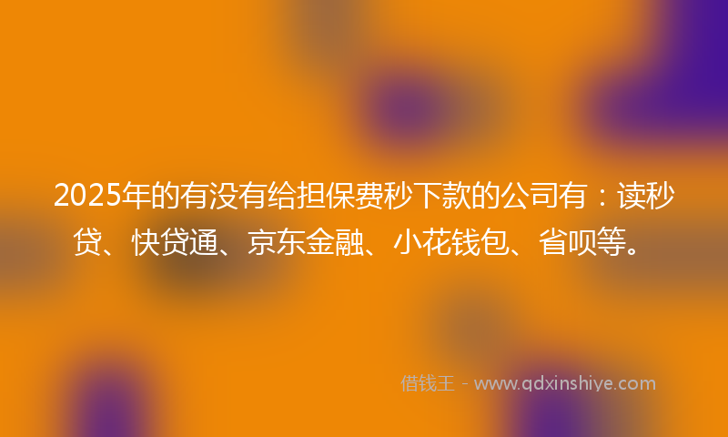 2025年的有没有给担保费秒下款的公司有：读秒贷、快贷通、京东金融、小花钱包、省呗等。