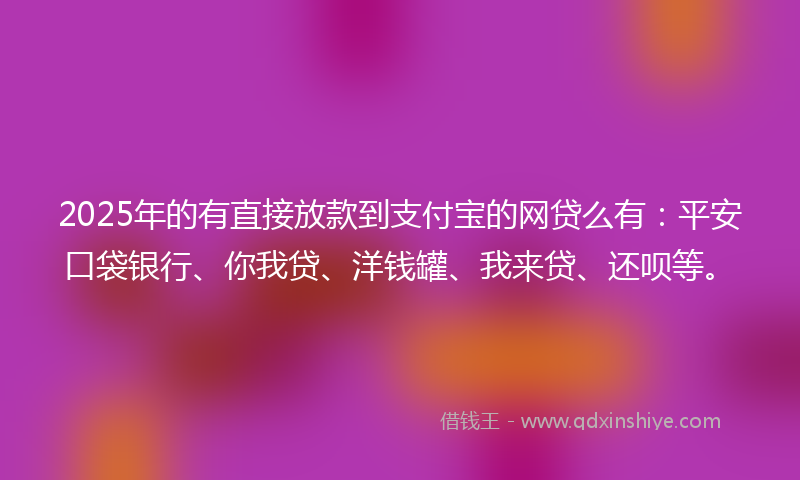 2025年的有直接放款到支付宝的网贷么有：平安口袋银行、你我贷、洋钱罐、我来贷、还呗等。