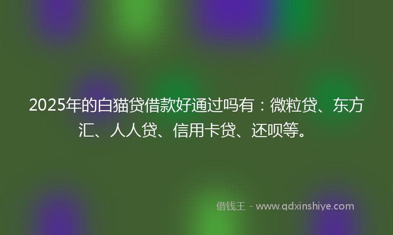 2025年的白猫贷借款好通过吗有：微粒贷、东方汇、人人贷、信用卡贷、还呗等。