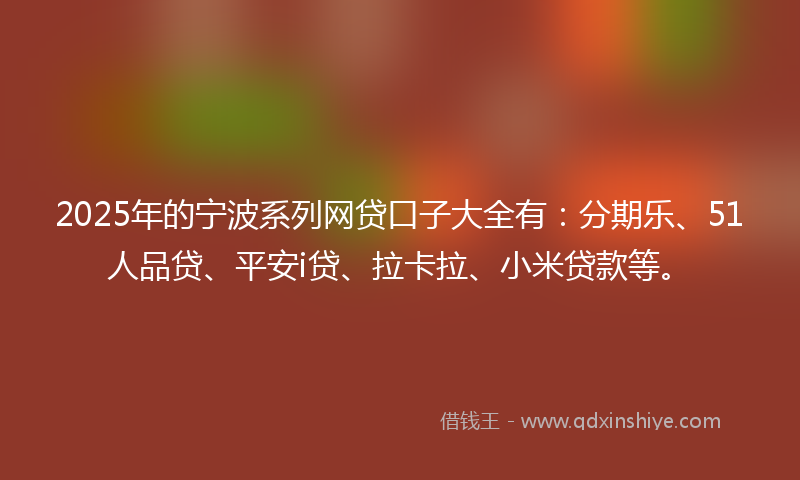 2025年的宁波系列网贷口子大全有：分期乐、51人品贷、平安i贷、拉卡拉、小米贷款等。