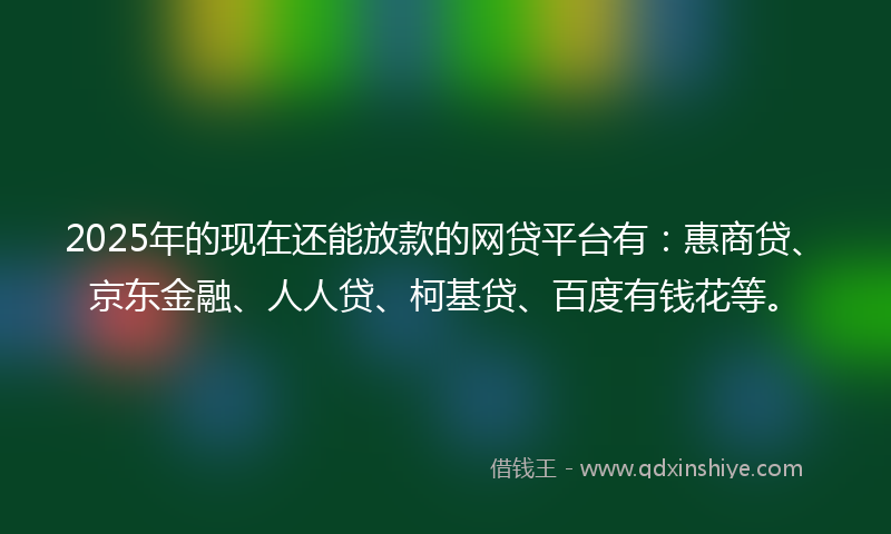 2025年的现在还能放款的网贷平台有：惠商贷、京东金融、人人贷、柯基贷、百度有钱花等。