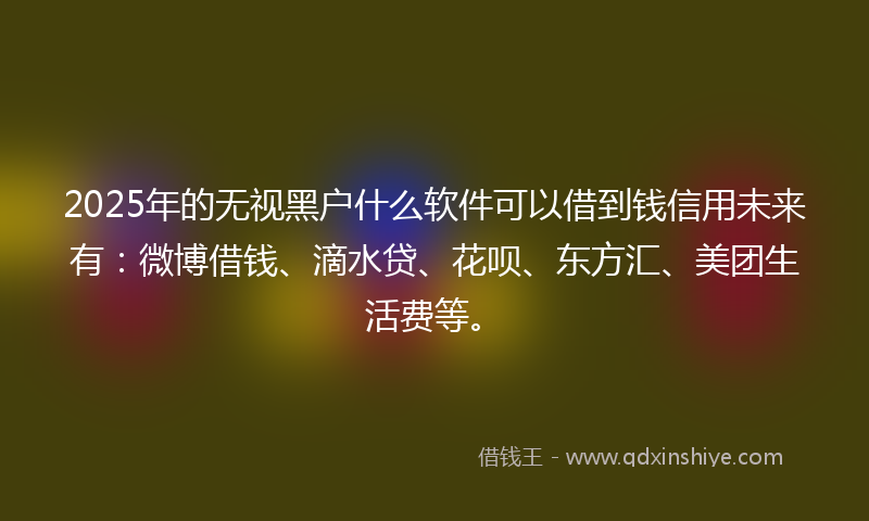 2025年的无视黑户什么软件可以借到钱信用未来有：微博借钱、滴水贷、花呗、东方汇、美团生活费等。
