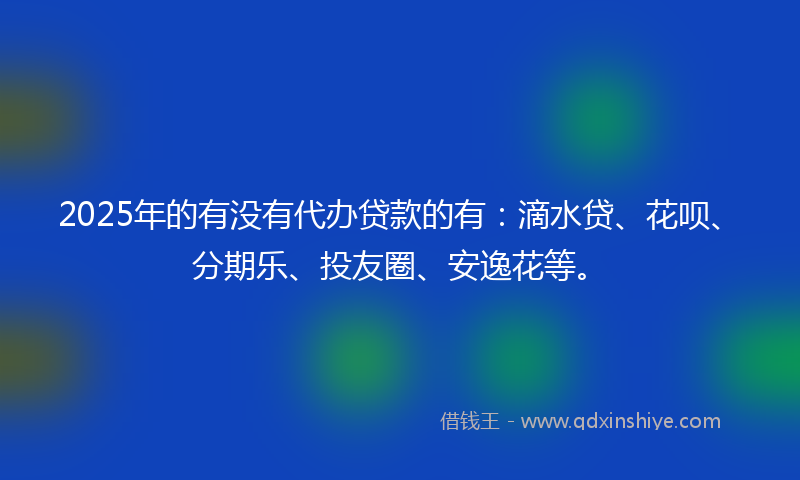 2025年的有没有代办贷款的有：滴水贷、花呗、分期乐、投友圈、安逸花等。