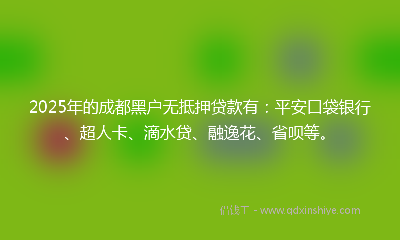2025年的成都黑户无抵押贷款有：平安口袋银行、超人卡、滴水贷、融逸花、省呗等。
