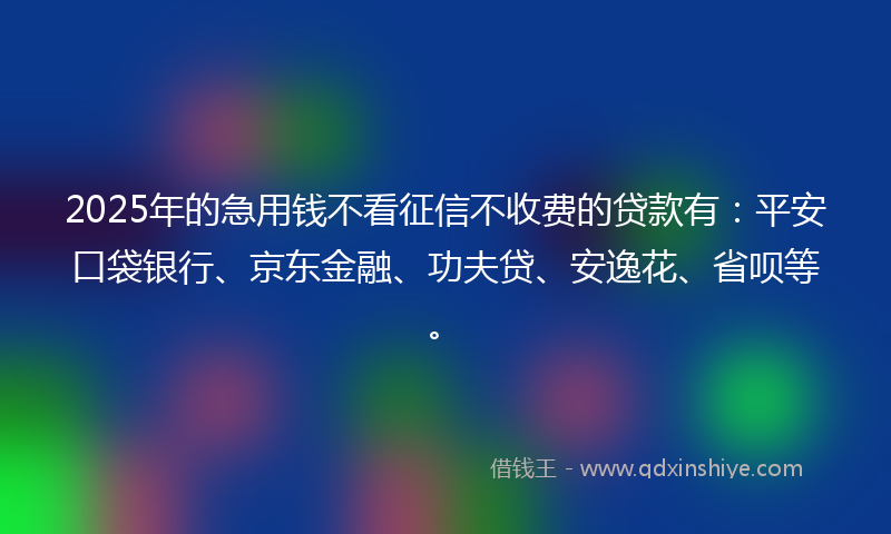 2025年的急用钱不看征信不收费的贷款有：平安口袋银行、京东金融、功夫贷、安逸花、省呗等。