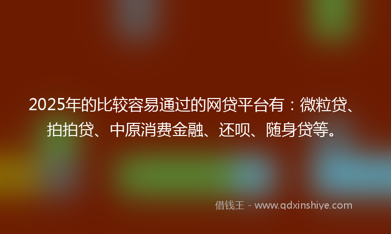 2025年的比较容易通过的网贷平台有：微粒贷、拍拍贷、中原消费金融、还呗、随身贷等。