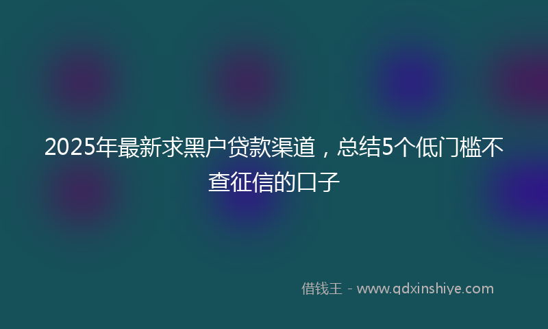2025年最新求黑户贷款渠道，总结5个低门槛不查征信的口子