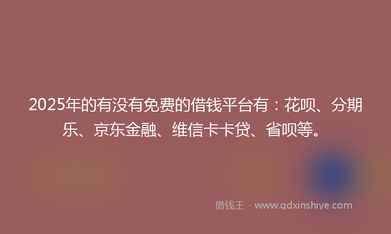 2025年的有没有免费的借钱平台有：花呗、分期乐、京东金融、维信卡卡贷、省呗等。