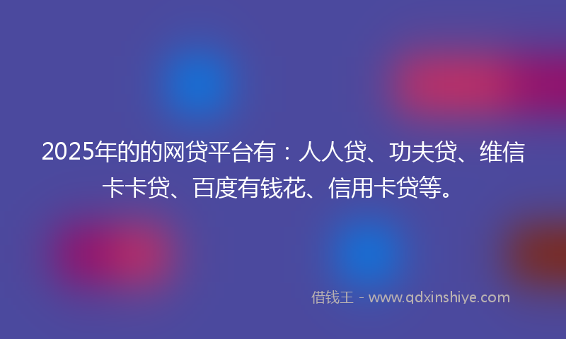 2025年的的网贷平台有：人人贷、功夫贷、维信卡卡贷、百度有钱花、信用卡贷等。