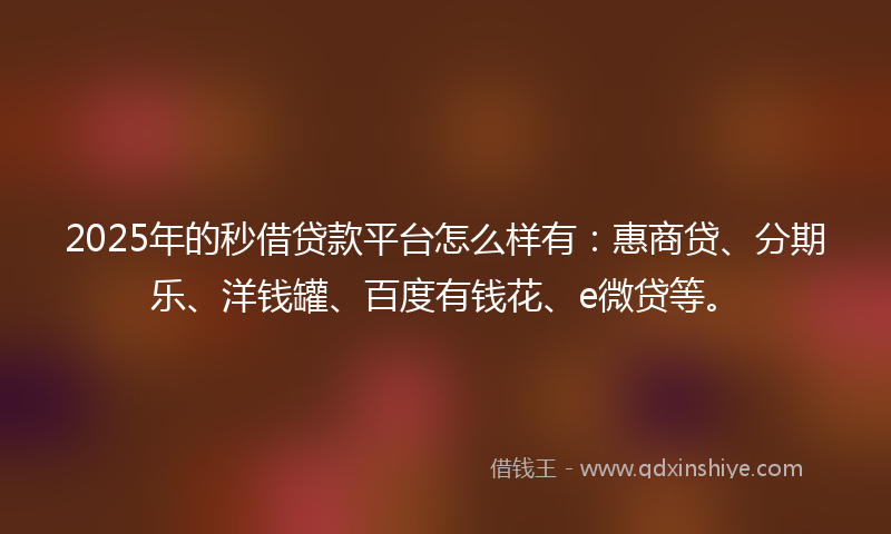 2025年的秒借贷款平台怎么样有：惠商贷、分期乐、洋钱罐、百度有钱花、e微贷等。