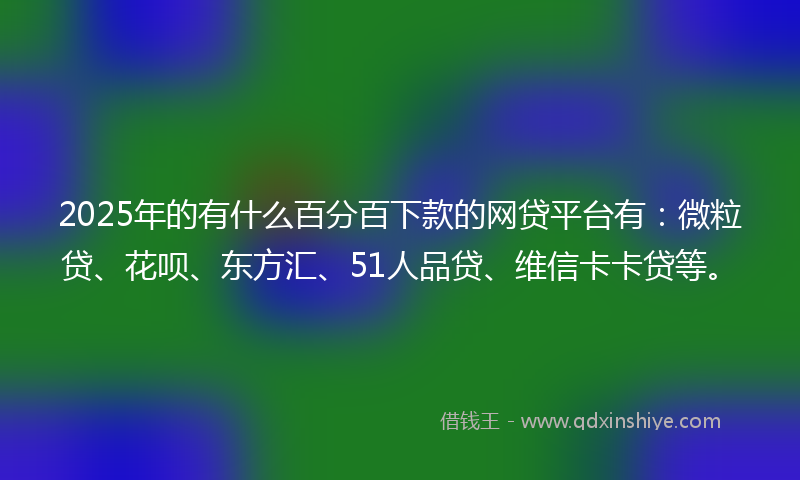 2025年的有什么百分百下款的网贷平台有：微粒贷、花呗、东方汇、51人品贷、维信卡卡贷等。