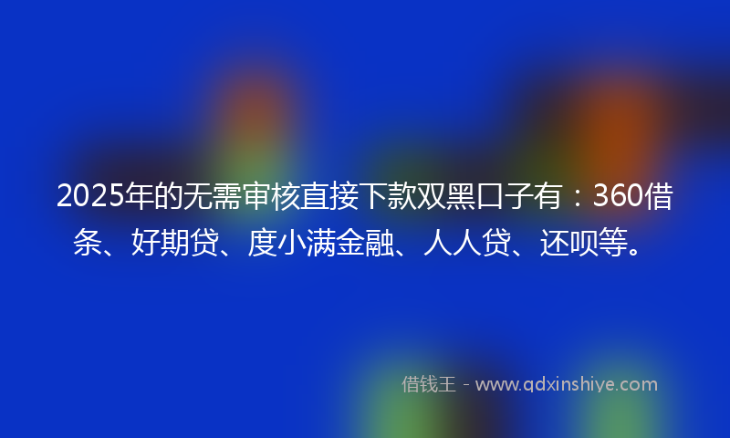 2025年的无需审核直接下款双黑口子有：360借条、好期贷、度小满金融、人人贷、还呗等。