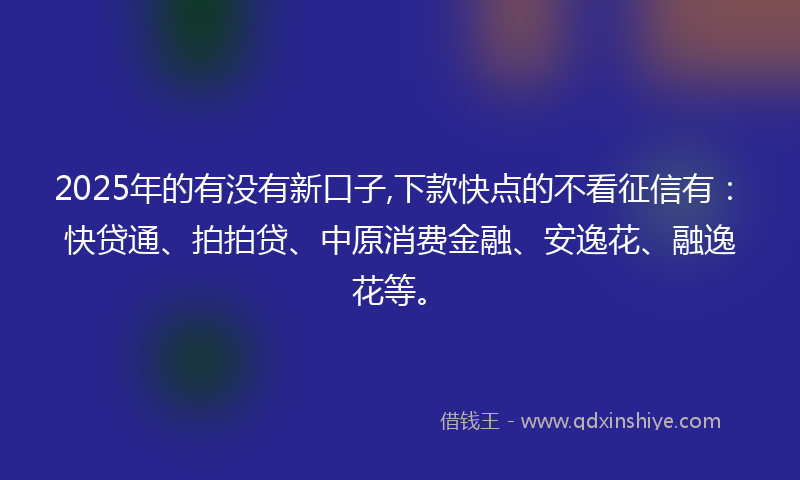 2025年的有没有新口子,下款快点的不看征信有：快贷通、拍拍贷、中原消费金融、安逸花、融逸花等。