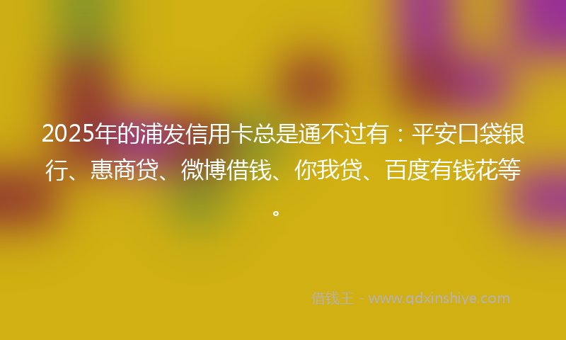 2025年的浦发信用卡总是通不过有：平安口袋银行、惠商贷、微博借钱、你我贷、百度有钱花等。