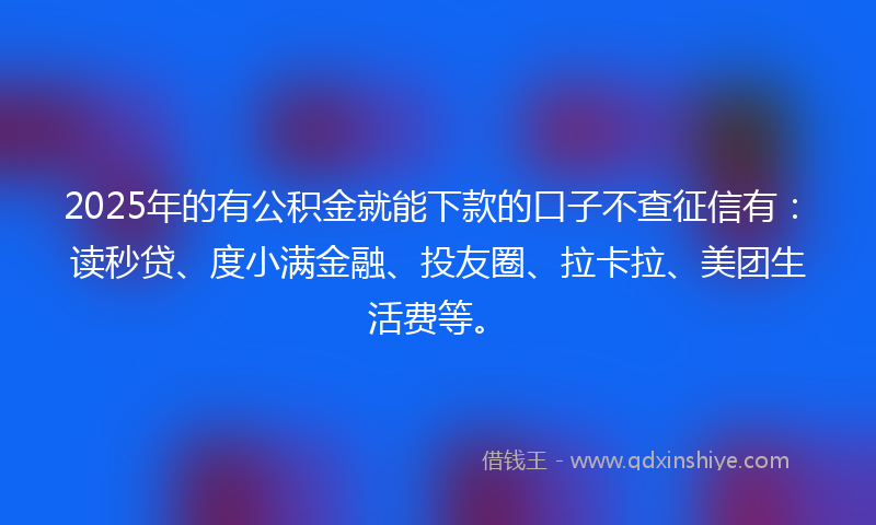 2025年的有公积金就能下款的口子不查征信有：读秒贷、度小满金融、投友圈、拉卡拉、美团生活费等。