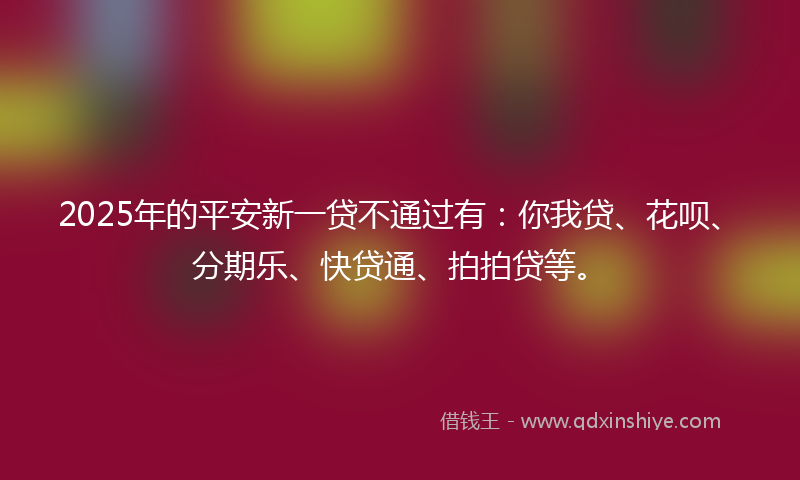 2025年的平安新一贷不通过有：你我贷、花呗、分期乐、快贷通、拍拍贷等。