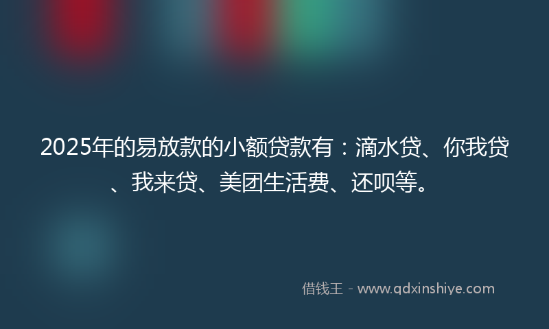 2025年的易放款的小额贷款有：滴水贷、你我贷、我来贷、美团生活费、还呗等。