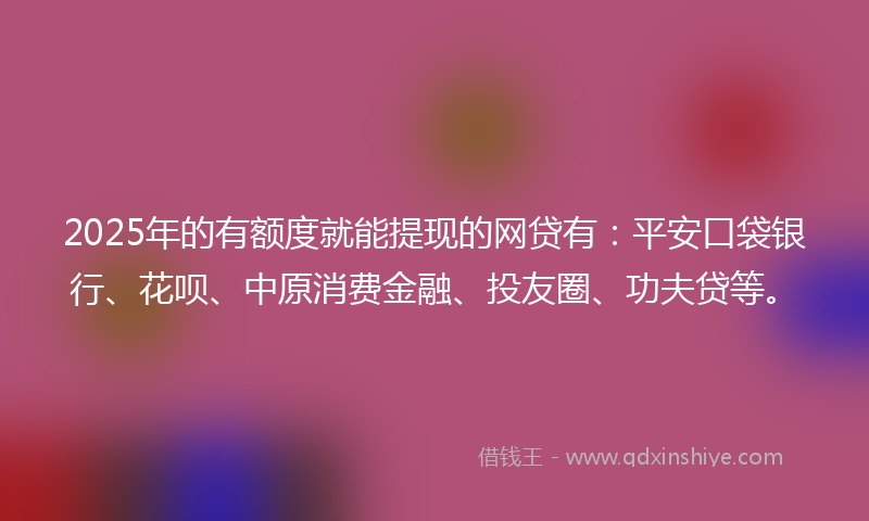 2025年的有额度就能提现的网贷有：平安口袋银行、花呗、中原消费金融、投友圈、功夫贷等。