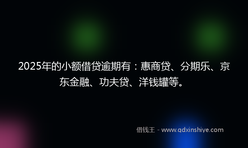 2025年的小额借贷逾期有：惠商贷、分期乐、京东金融、功夫贷、洋钱罐等。