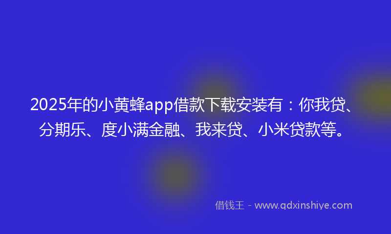 2025年的小黄蜂app借款下载安装有：你我贷、分期乐、度小满金融、我来贷、小米贷款等。