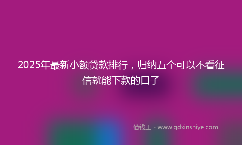 2025年最新小额贷款排行，归纳五个可以不看征信就能下款的口子