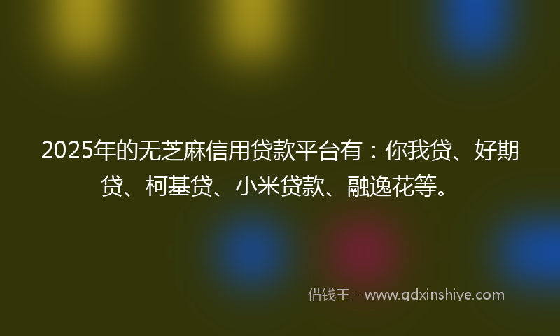 2025年的无芝麻信用贷款平台有：你我贷、好期贷、柯基贷、小米贷款、融逸花等。