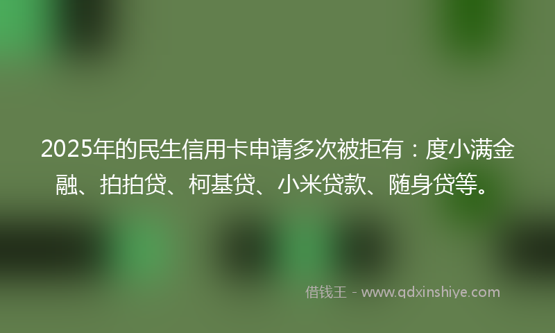 2025年的民生信用卡申请多次被拒有：度小满金融、拍拍贷、柯基贷、小米贷款、随身贷等。