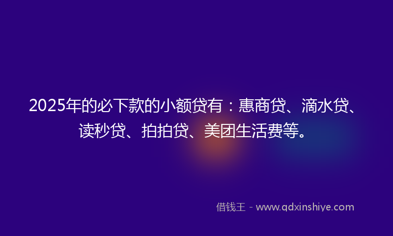 2025年的必下款的小额贷有：惠商贷、滴水贷、读秒贷、拍拍贷、美团生活费等。