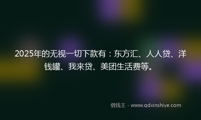 2025年的无视一切下款有：东方汇、人人贷、洋钱罐、我来贷、美团生活费等。