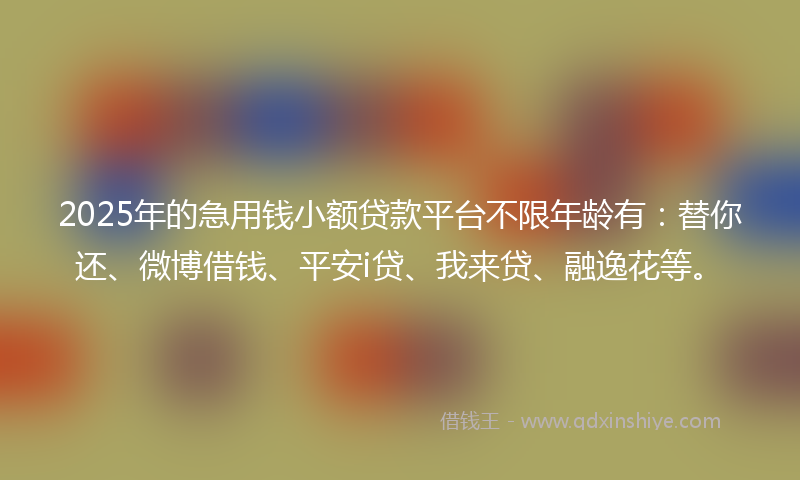 2025年的急用钱小额贷款平台不限年龄有：替你还、微博借钱、平安i贷、我来贷、融逸花等。