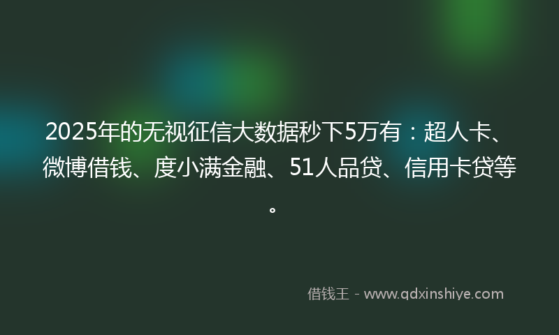 2025年的无视征信大数据秒下5万有：超人卡、微博借钱、度小满金融、51人品贷、信用卡贷等。