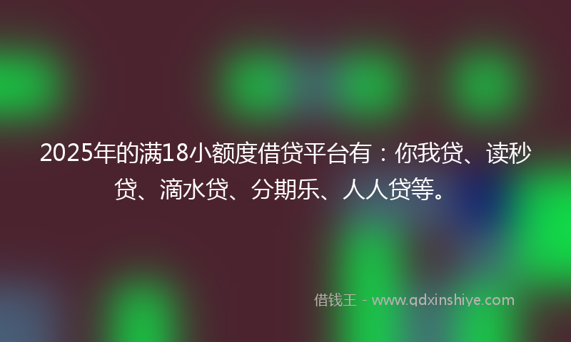 2025年的满18小额度借贷平台有：你我贷、读秒贷、滴水贷、分期乐、人人贷等。