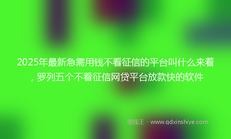 2025年最新急需用钱不看征信的平台叫什么来着，罗列五个不看征信网贷平台放款快的软件